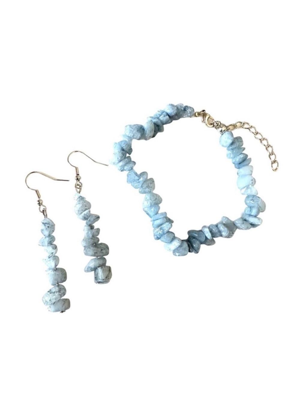 Natural Stone Light Blue Handcrafted Boho Jewelry Set – Bracelet & Earrings